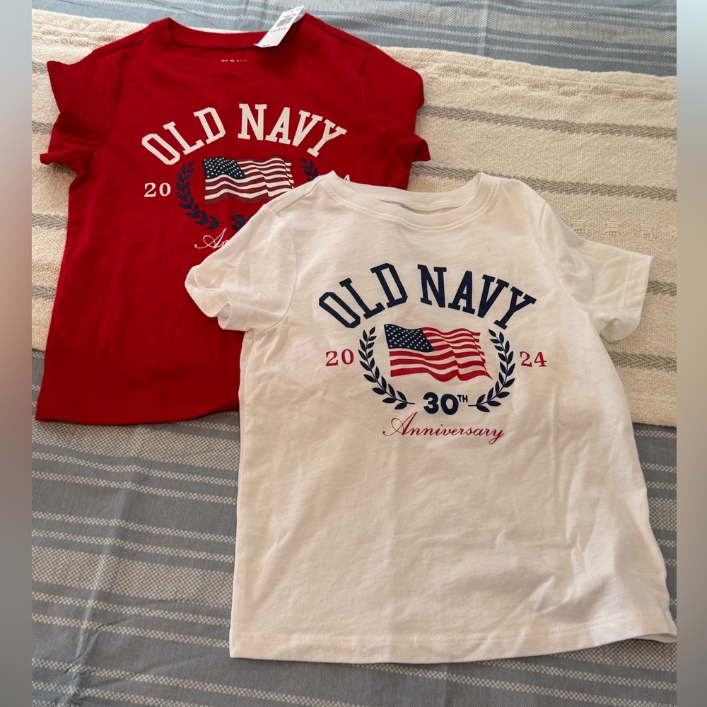 Two Old Navy Red and White Short Sleeve Tees Fourth Of July Toddler Size 4T 2024